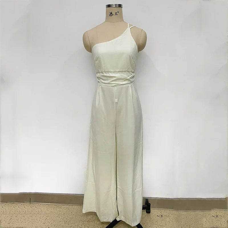 Foridol Waist Folds Backless Double Strap Casual Wide Leg Jumpsuit Long Pants Green 2025 New Female Loose  Jumpsuit