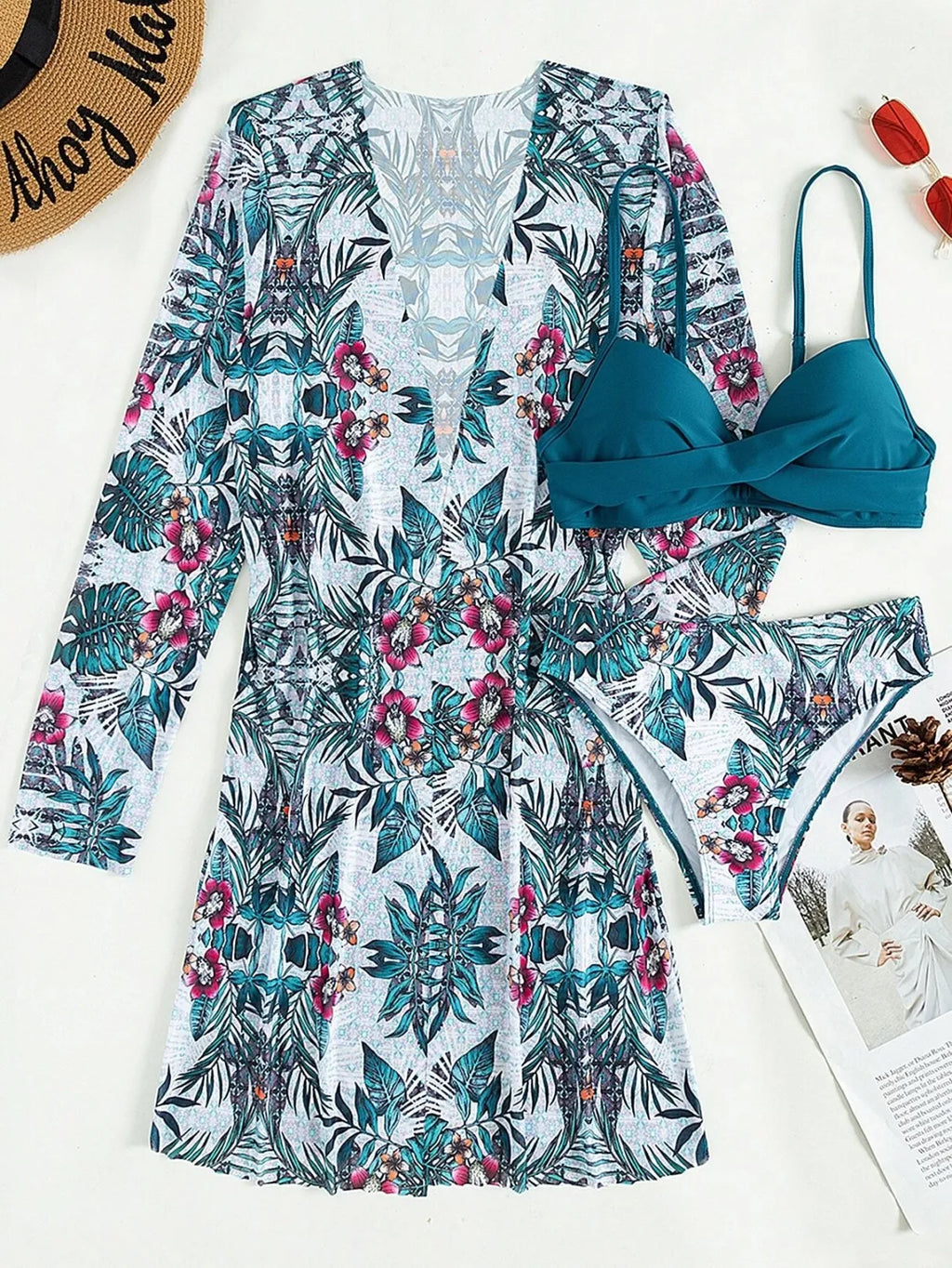 3 Pieces Push Up Bikinis 2026 Women With Kimono Beach Printed Swimsuit Sexy Swimwear Female Bathers Bathing Swimming Swim Suit