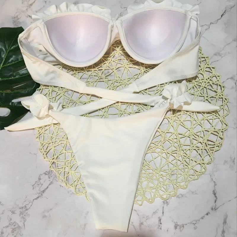 Sexy Ruffled Frilled Bra Cup Bikini 2026 Women Bandeau Swimsuit Female Swimwear Two Pieces Bikini Set Push Up Bathing Suit Swim