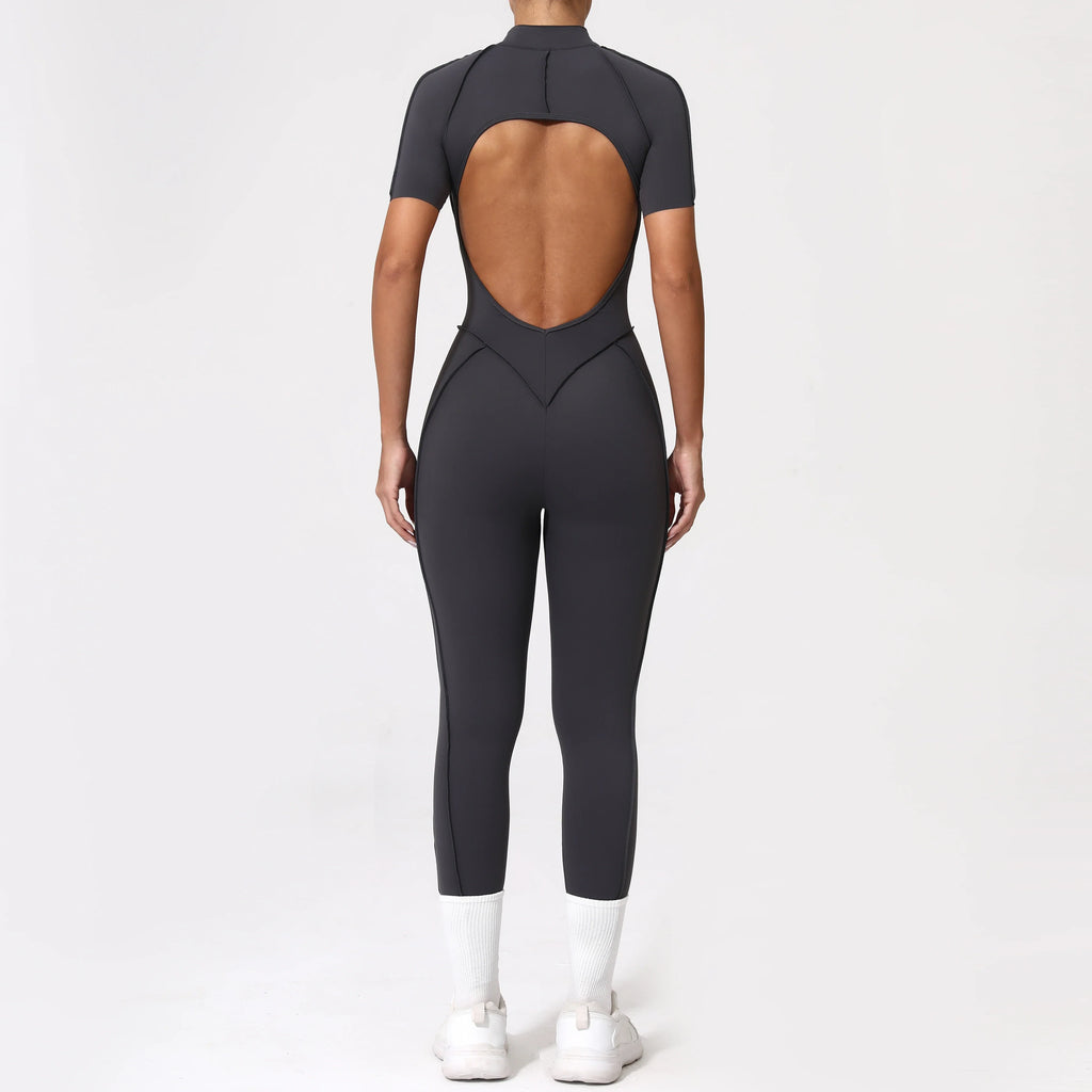 With Zipper Hollow Back Yoga Jumpsuit Sportswear Women Gym Clothes Running Fitness Yoga Backless Bodysuit