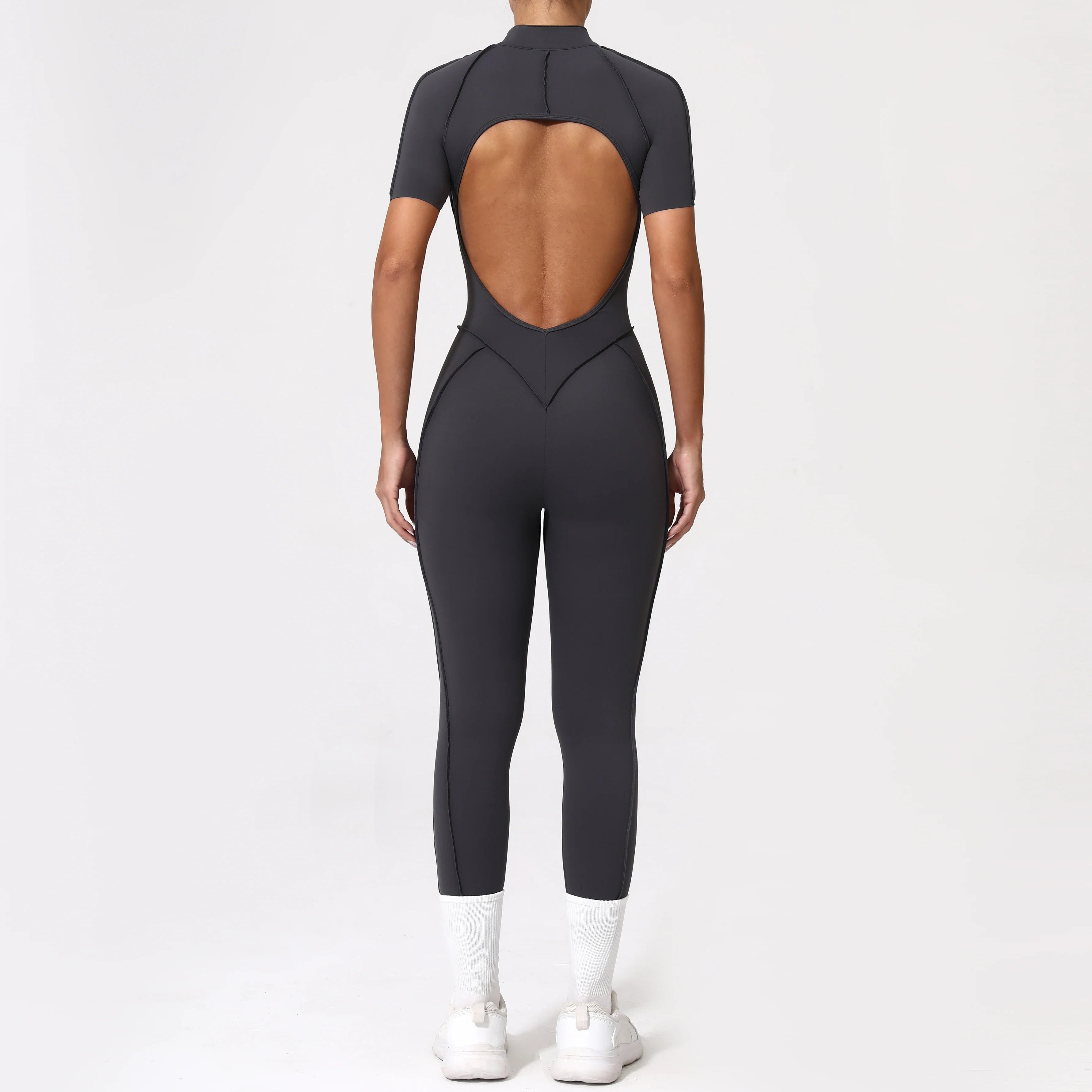 With Zipper Hollow Back Yoga Jumpsuit Sportswear Women Gym Clothes Running Fitness Yoga Backless Bodysuit