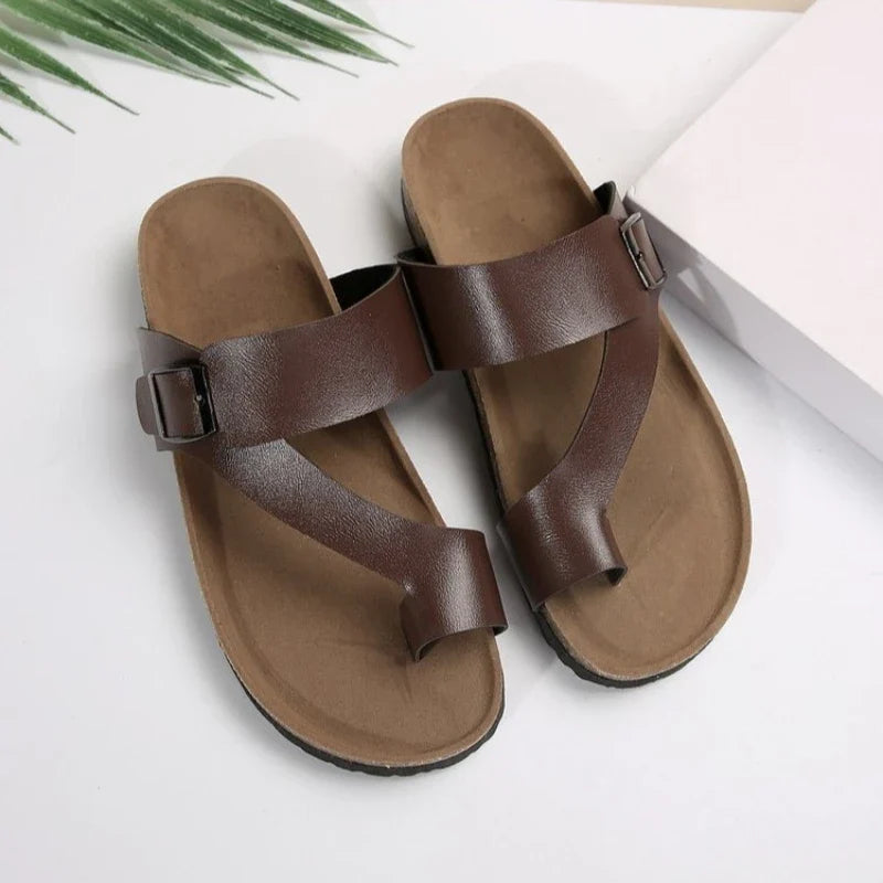 Fashion Pu Leather Clip Toe Sandals Women Summer 2025 Buckle Decor Platform Slippers Woman Thick Bottom Non Slip Flip Flops