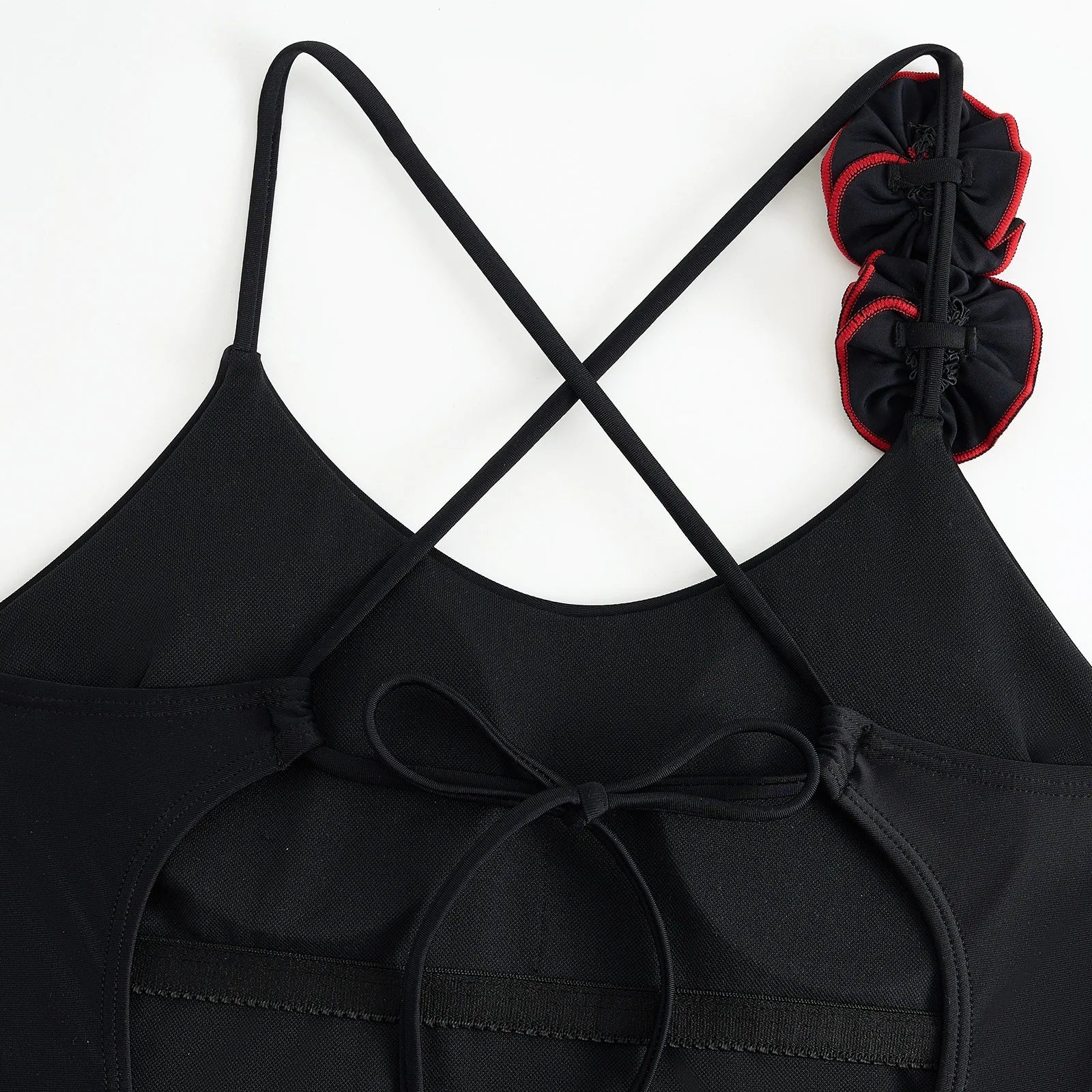 sexy 3D flower back tie swimsuit one piece bikini thong swimwear bodysuits women biquini bathing suits solid black color