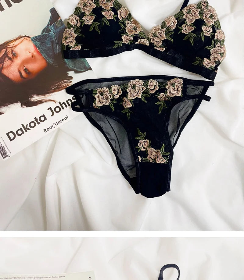 MOYISU French Lace Bralette Set for Small Breasts No Underwire Summer Bras Sexy Triangle Bra Petite Girls, Pure Desire Lingerie