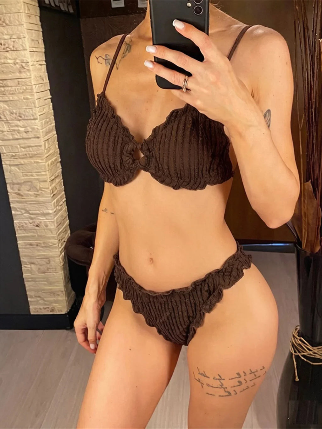 Wrinkled Crinkled Frilled Bikini Female Swimsuit Women Swimwear Two-pieces Bikini set Brazilian Bather Bathing Suit Swim V8053