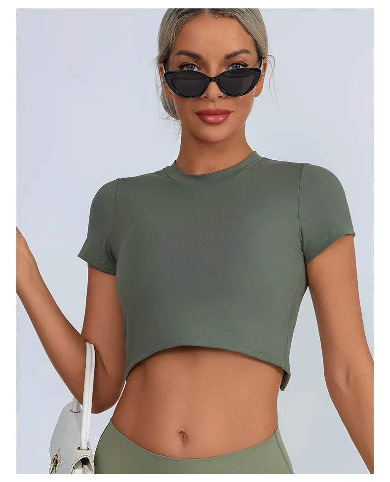 Yoga Short Sleeved T-shirt Women Hollow Back Bandage Tie Cross Sports Tank Top with Chest Gym Running Active Wear Fitness Shirts