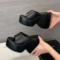 2025 Vintge Denim Blue Summer Chunky Platform Sandals Women Slides Chunky High Heels Wedges Shoes Mules Outdoor Slipper