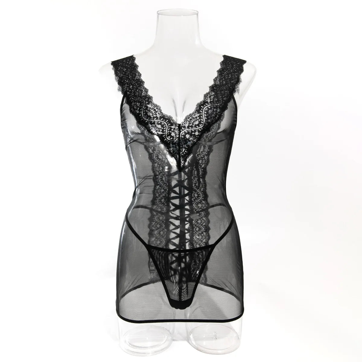 Toucheart 2PCS Lace See-through Hollow Out Sexy Interesting Thin Model Pajamas Panty Slim High Waisted Women Sexy Pajamas Set