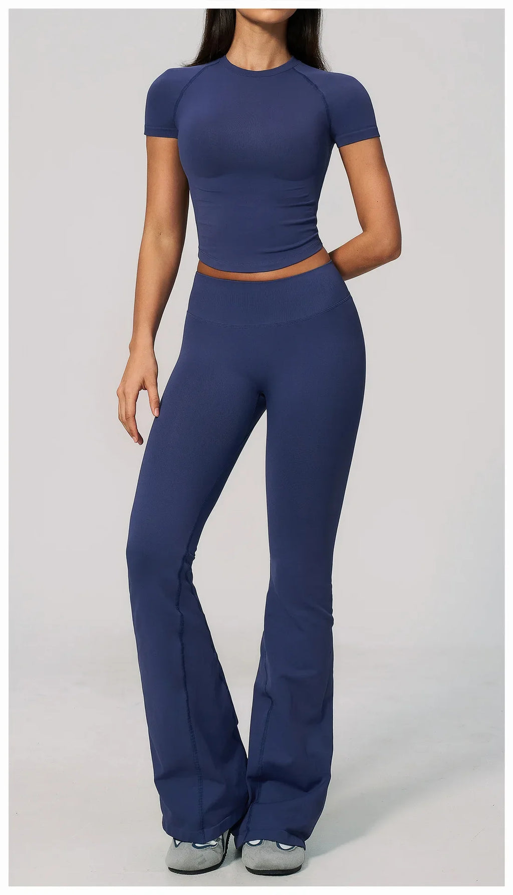 Seamless High Elasticity Yoga Sets Women Short Sleeve O Neck Sports T Shirts Workout Outfits Running Wide Leg Pants Fitness Suit