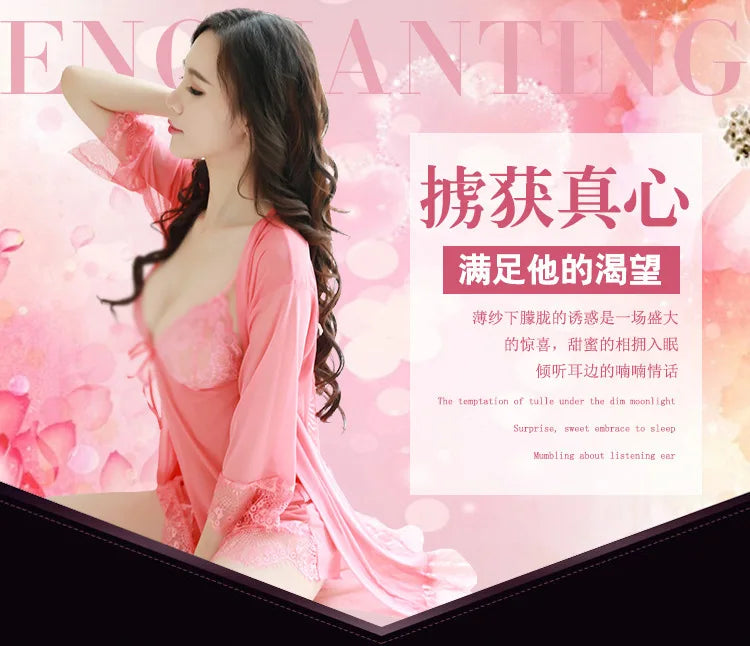 TJ large size see-through suspender sexy temptation lace nightgown temptation mesh pajamas