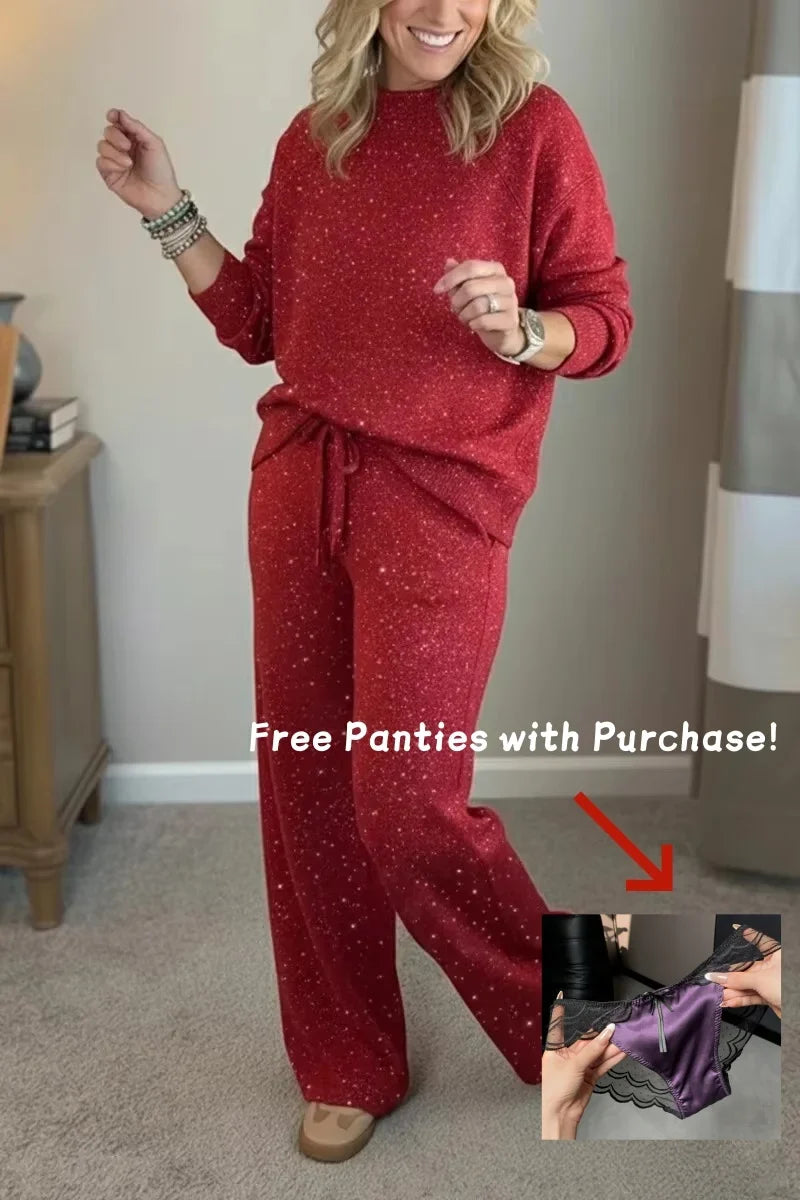 Autumn Winter Women Two Piece Set O Neck Long Sleeve Sweatshirt Drawstring Pants Suit Female Printed Christmas Outfits