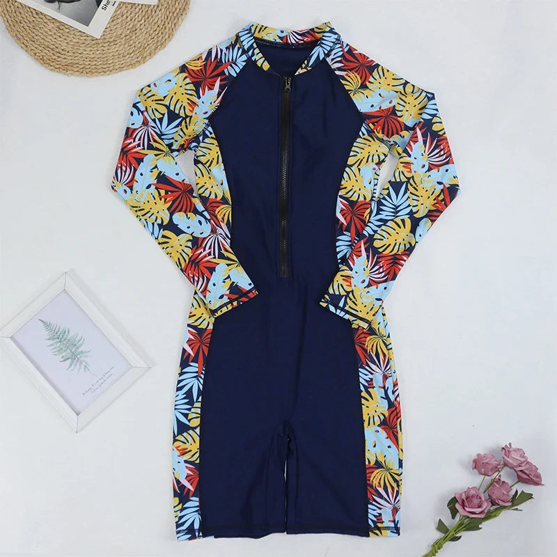 Women's Long Sleeve Rashguard Swimsuit One Piece pro Sports 2025 Femme Swimwear Boyleg Knee-Length Surf Beach Wear Bathing Suit