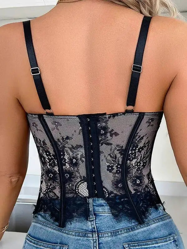 Black Lace Sexy Hollow Fishbone Bra Pure Desire Tight Strap Shaping Outer Wear With Chest Pads Tube Top Elegant For Women WO8D