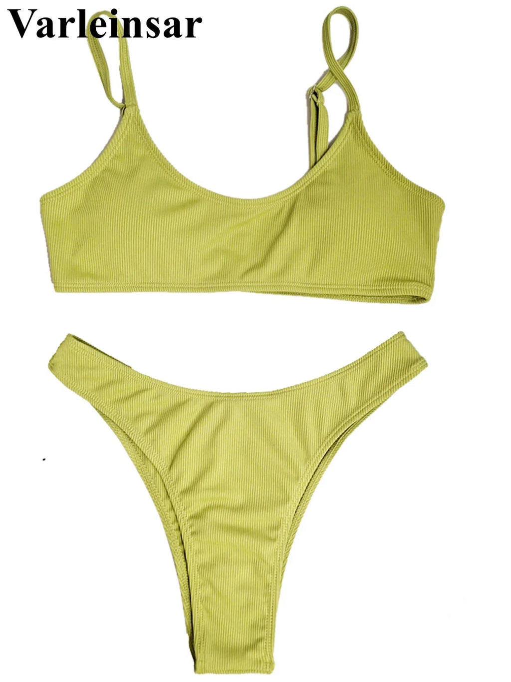 Ribbed High Leg Cut Bikini Female Swimsuit Women Swimwear Two-Pieces Bikini Set Brazilian Padded Bather Bathing Suit Swim V7126
