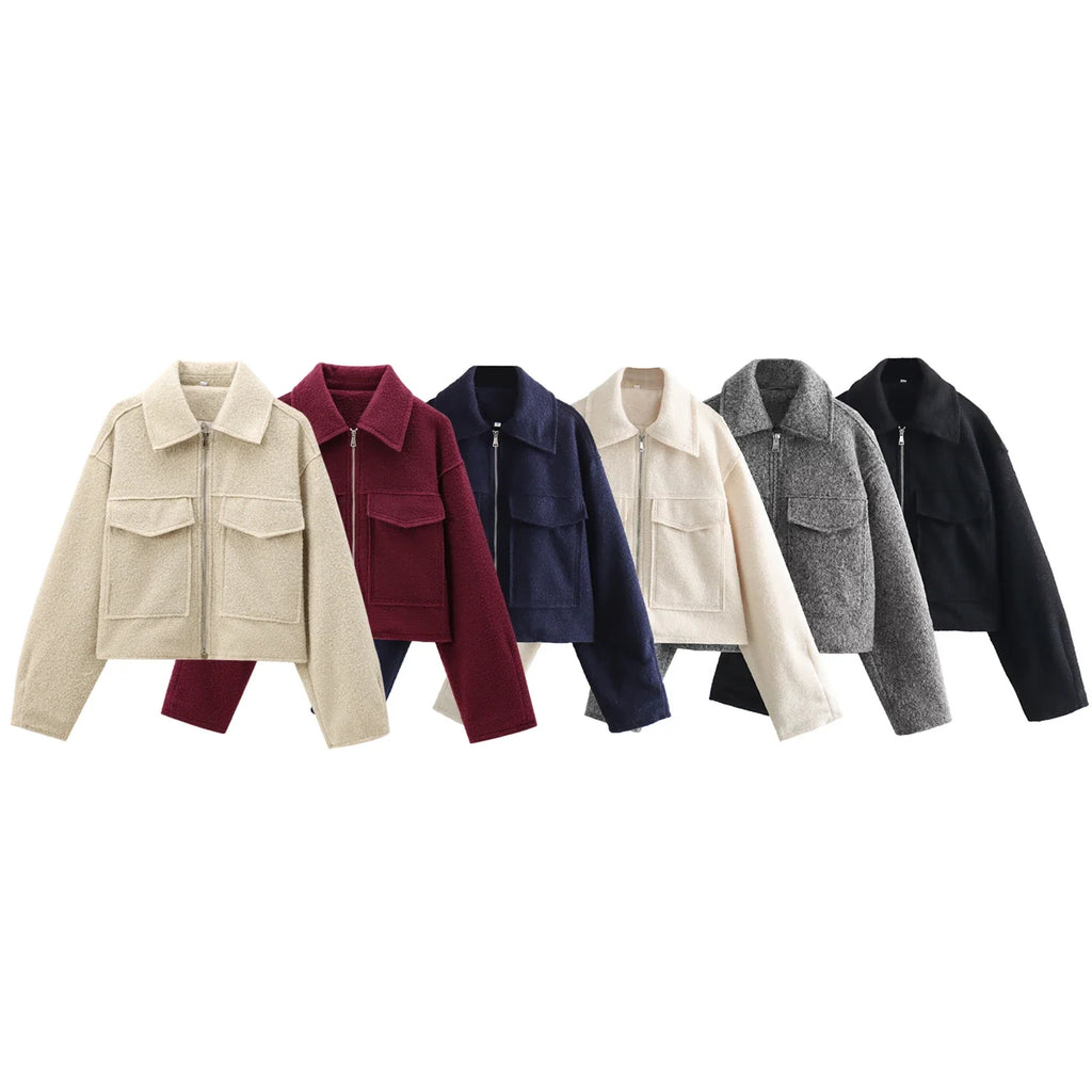 Foridol Autumn Winter Thick Burgundy Coat Jacket Women Zip Closure Turn Down Collar Short Jacket Veste Casual Angola Red Coat