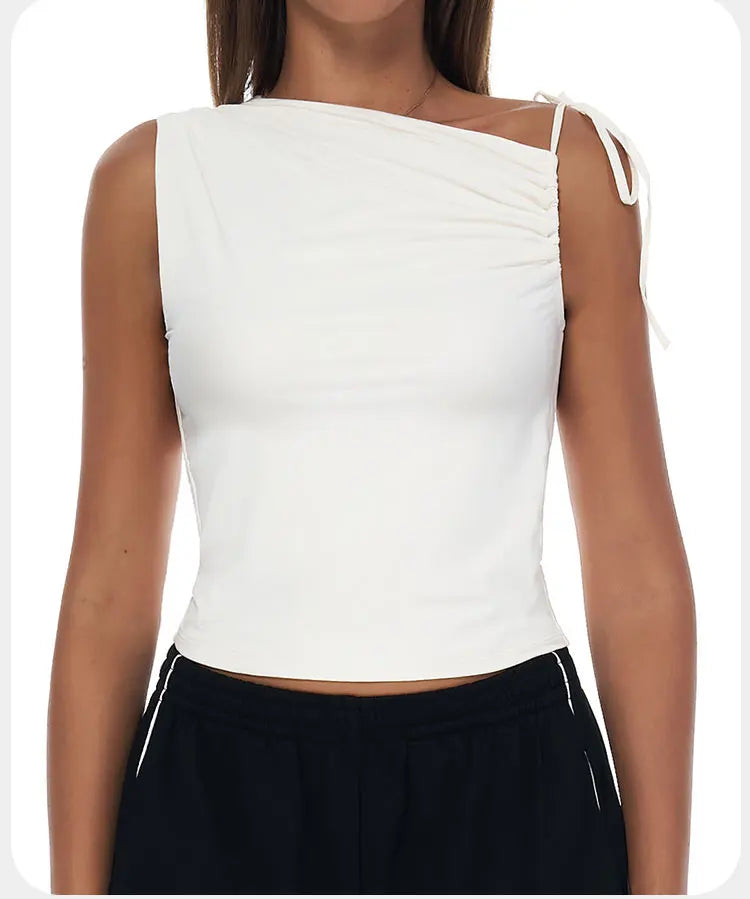 Sexy Shoulder Yoga Top Sleeveless Fitness Women Solid Color Gym Shirt Breathable Quick Dry Running Vest Sportswear