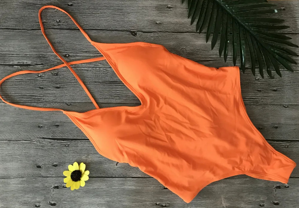 S - XXL V Neck Scrunch Butt Female Swimwear One Piece Swimsuit Women Backless Monokini High Cut Leg Bathing Suit Swim Bodysuit