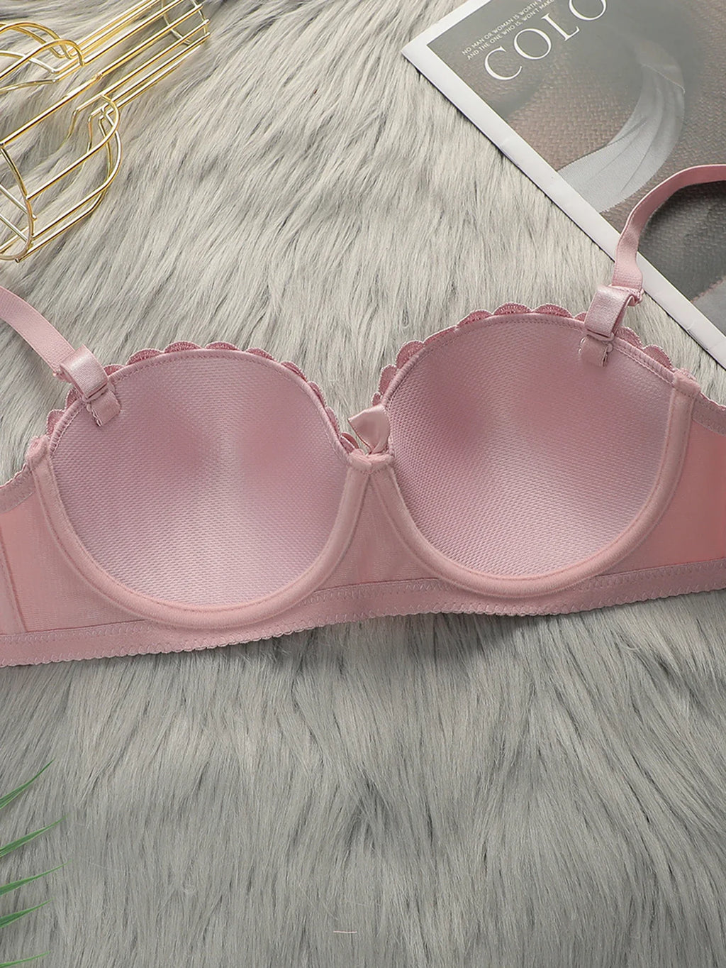 High Quality Pink Heavy Duty Lace Design Underwear Bow Daily Push Up Bra Sexy Lingerie Women With Steel Ring  J1903