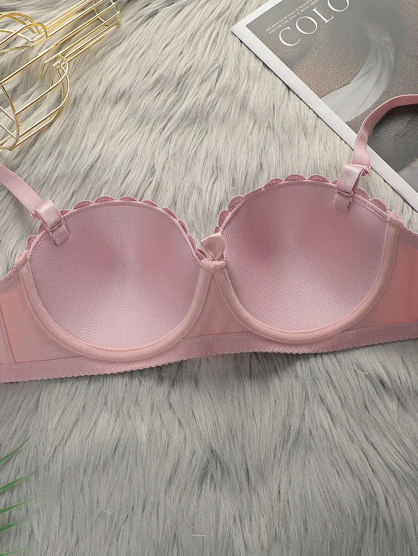 High Quality Pink Heavy Duty Lace Design Underwear Bow Daily Push Up Bra Sexy Lingerie Women With Steel Ring  J1903