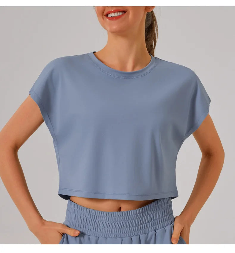 New Yoga Short Sleeve Women Running Fitness Shirt Summer Quick Drying Sleeveless Running Loose Fit Sports T-shirt Workout Top