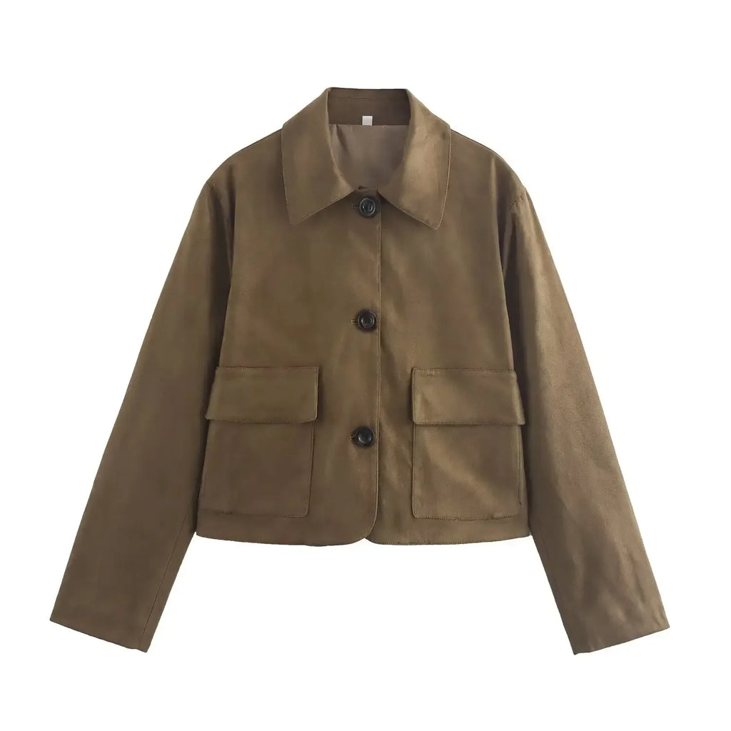 Foridol Casual Brown Jacket Women Autumn Winter Loose Short Buttons Coat Suede New Fashion Jacket Femme Veste