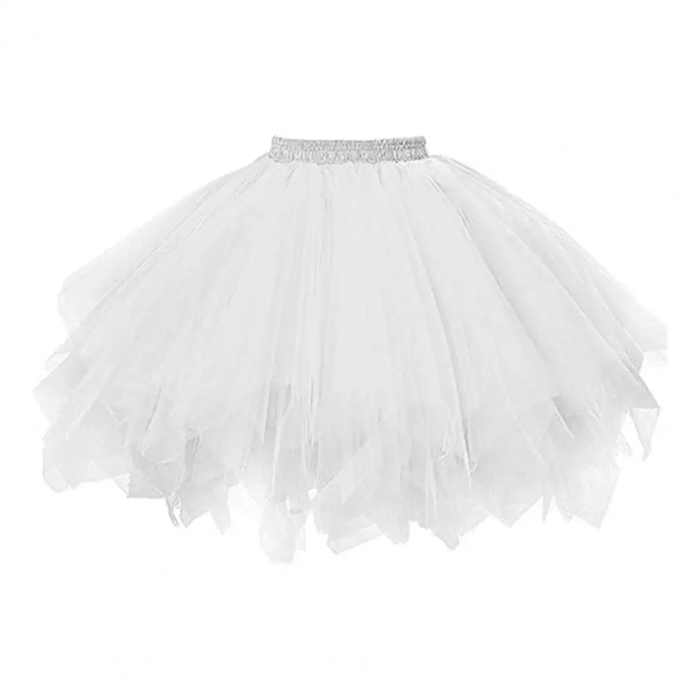 Women Skirt A-line Big Swing Multi-layered Candy Color High Elastic Waist Fluffy Gauze Dancing Performance Short Pleated Skirt