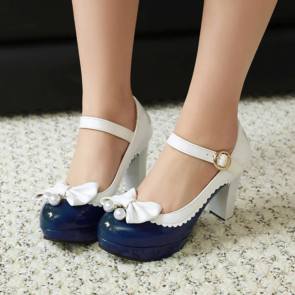 Women Lolita Style Patent Leather Bow Shoes 9.5cm High Heels Anti-slip Rubber Sole Platform Pumps Ideal for Parties Daily Wear