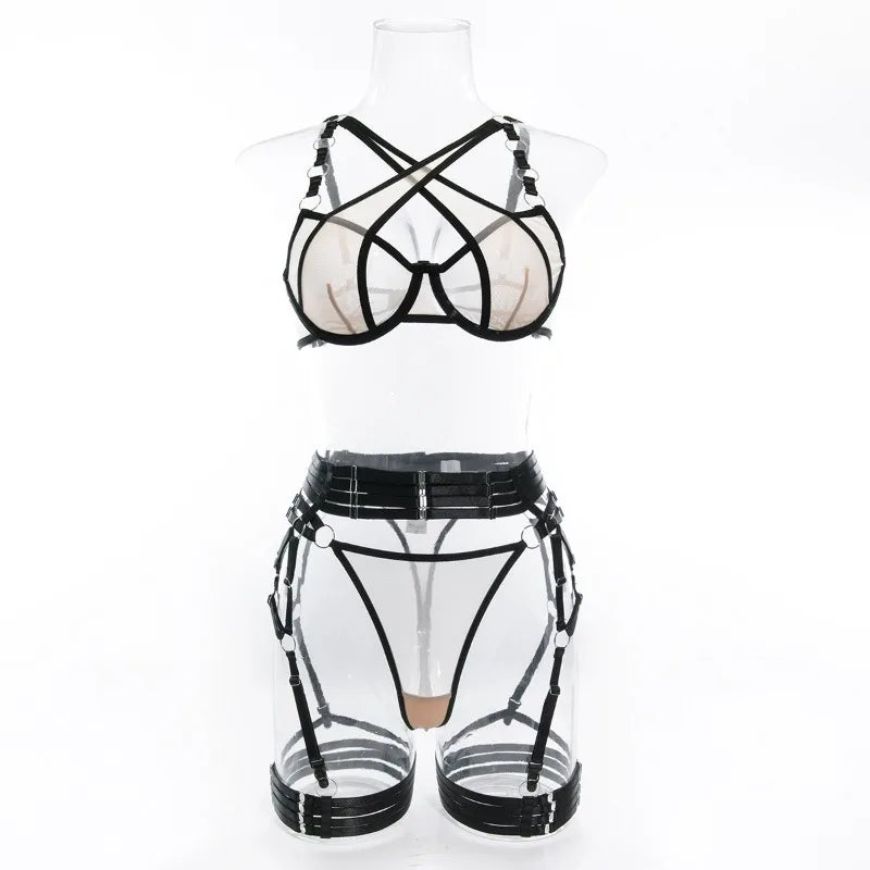 Toucheart Sexy Floral Embroidery Underwear Steel Ring Bra Lace Mesh Sexy Webbing Hollow Waistband Hanging Erotic Lingerie Suit