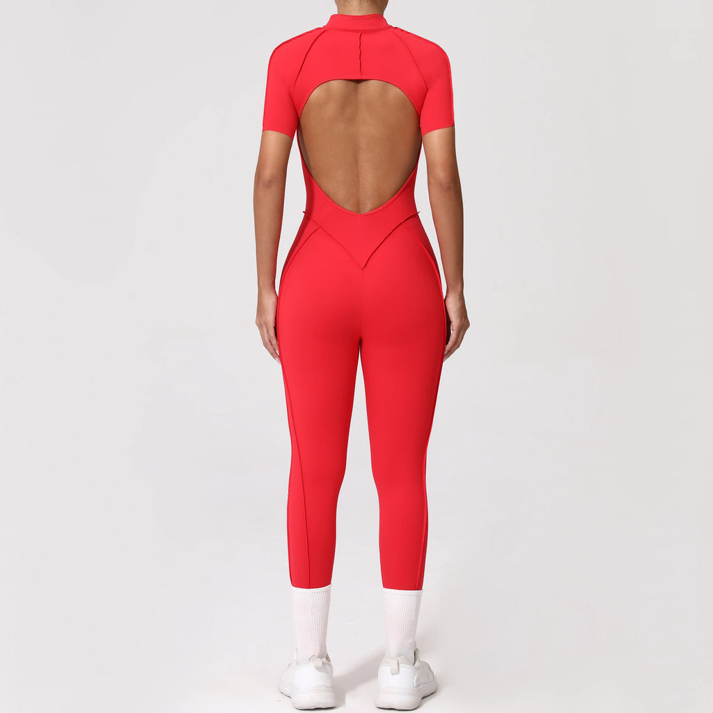 With Zipper Hollow Back Yoga Jumpsuit Sportswear Women Gym Clothes Running Fitness Yoga Backless Bodysuit