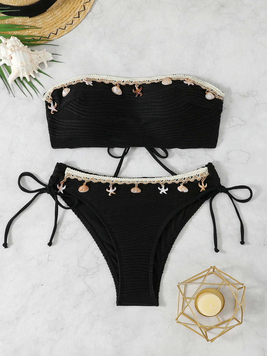 Contrast Binding Bandeau Bikinis 2026 Women Sexy Swimsuit Solid Padded Swimwear Female Bathing Suit Swimming Summer Beachwear