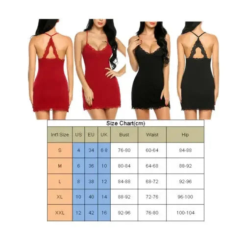 Sexy Lingerie Mini Dress Fashion Ladies Sleepwear Women Lace Silk Satin Nighties See Through Nightwear Nightgowns Pajamas