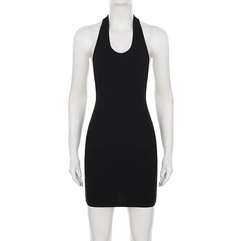Sexy Halter Neck Backless Bodycon Mini Dress Women Sleeveless Tight Short Party Club Dress Summer Night Out Streetwear