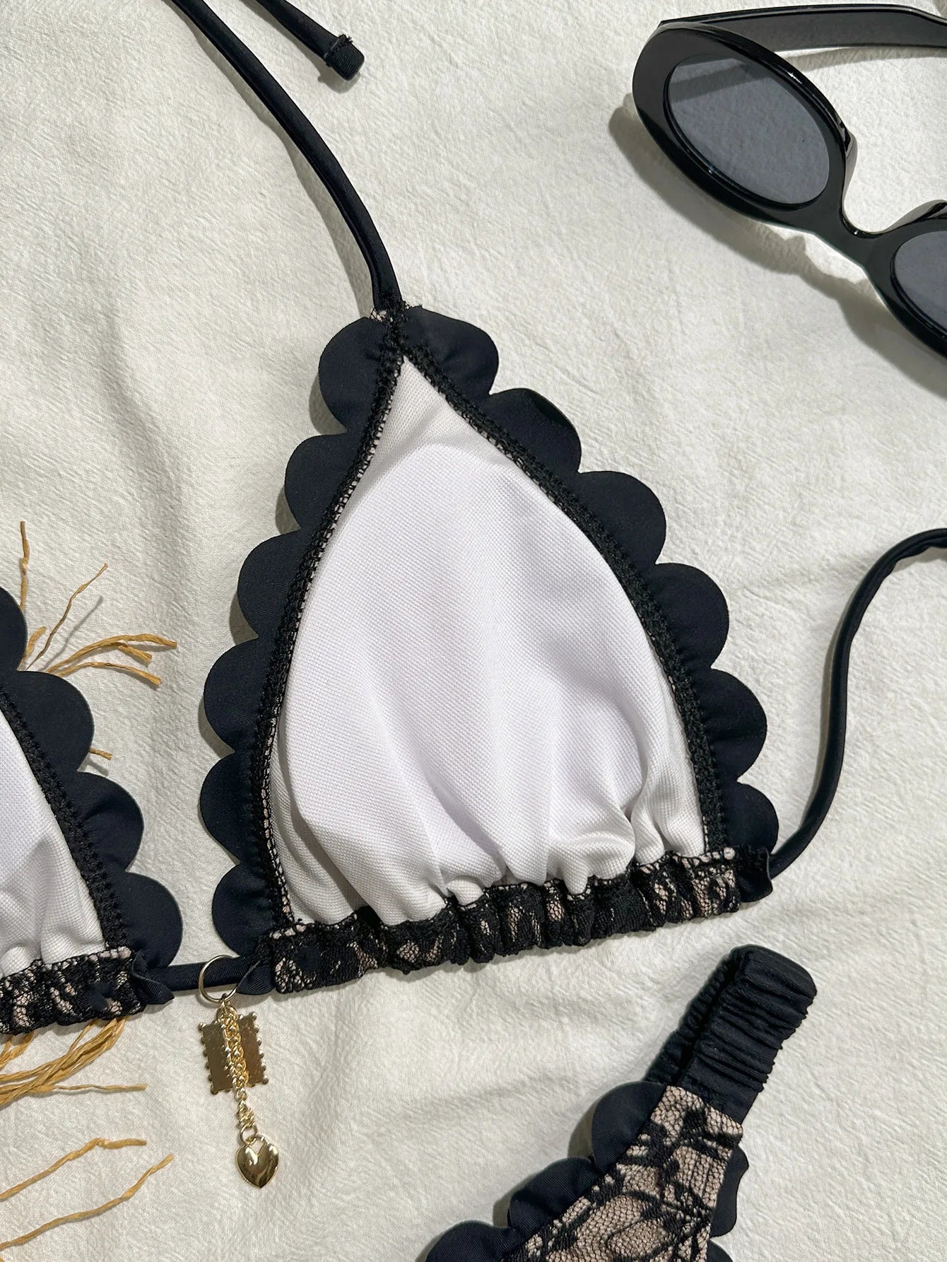 Sexy Black Lace Micro Bikini 2026 Women Metal Ornament Ruffles Push Up Bra Thong Swimwear Summer Bathing Suit Holiday Swimsuit