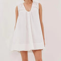 Women Summer Solid Color V Neck Loose Tank Dress Sleeveless Beach Mini Dresses with Pocket