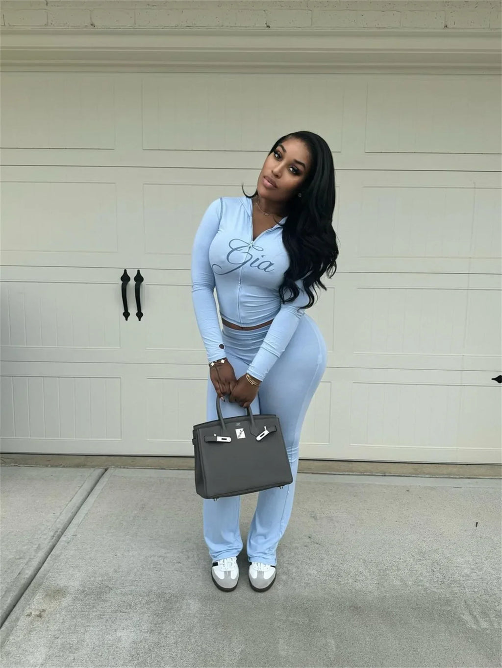 2026 New Women Ins Fashion Solid Color Sexy Straight Shoulder Contrast Stitch Long Sleeve 2 Piece Outfit