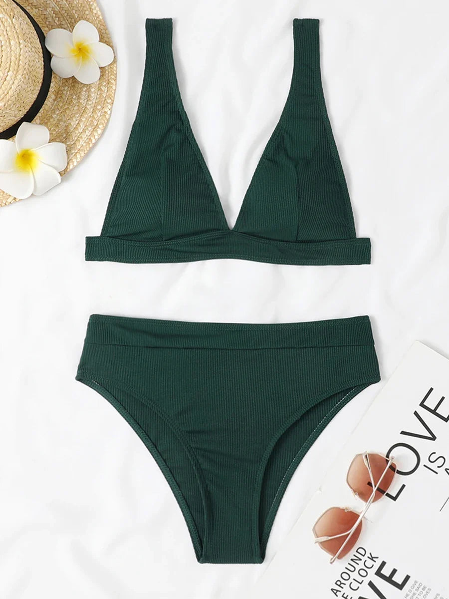 Sexy Bikinis 2025 Women Solid Swimsuit Women Padded Swimwear Female Beachwear Bathers Bathing Swimming Swim Suit