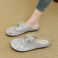 Women Mesh Sequins Slippers Outdoor Retro Slides for Girls Flat Heeled Summer Mules Female Bling Shoes with Bow Sweet Sandals