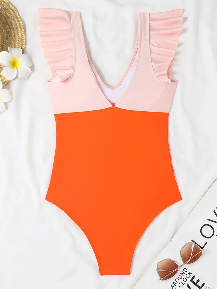 2026 Hollow Out Cross Ztvitality Swimsuit One Piece Solid Ruffle Swimwear Women Bathing Swimming Swim Suit Female Beach Wear