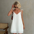 Ahagaga Fashion Women's Dresses Solid Straps Bandage Regular Causal V-Neck Sleeveless Summer Camisole Loose Sweet Femlae Vestido