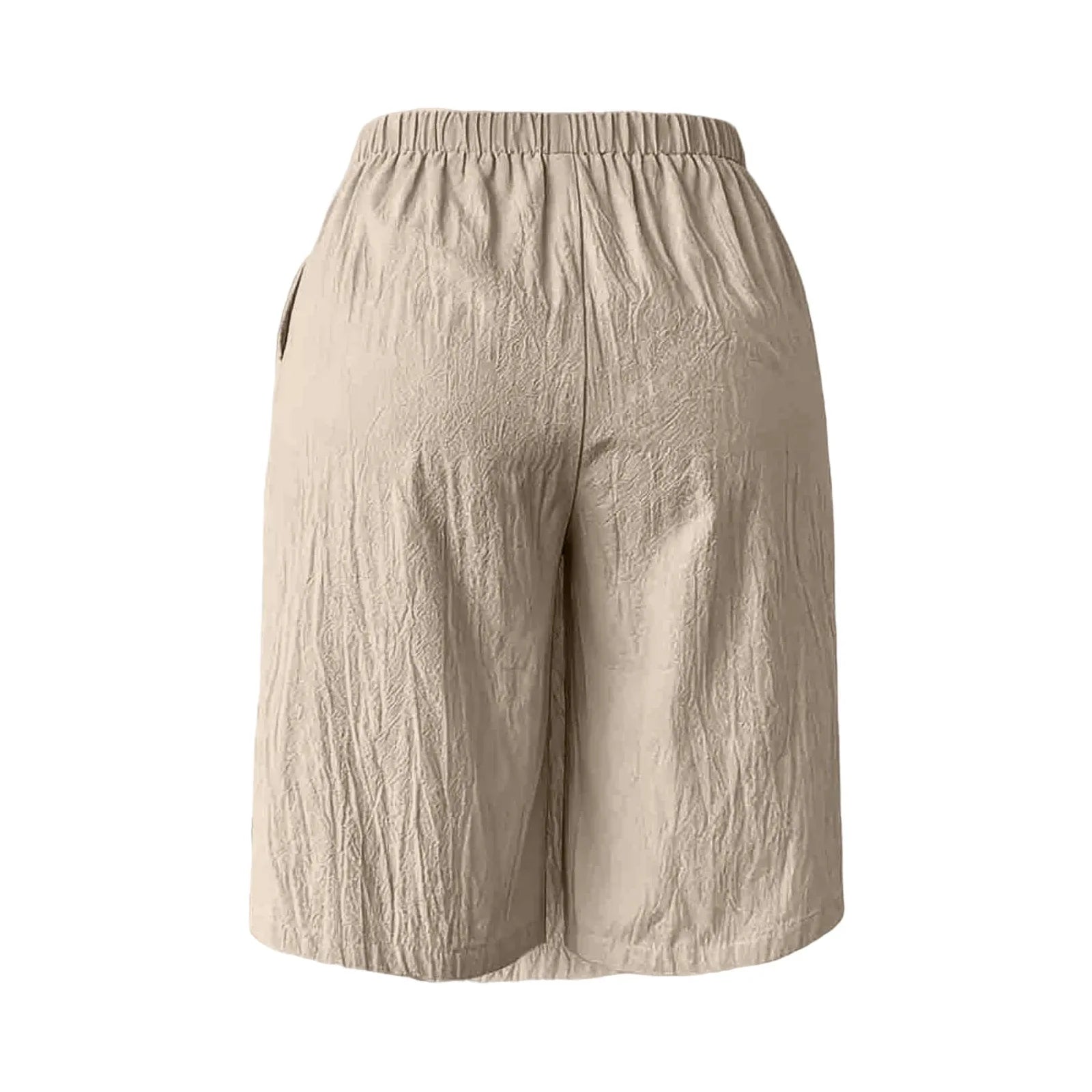 Women's Textured Wrap Skirt Shorts Solid Color Elastic Waist Midi Skort With Pocket Casual Loose Fit Layered A Line Summer Short