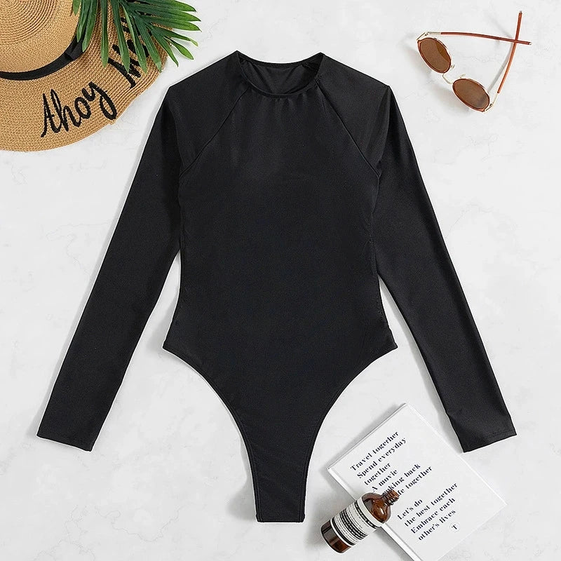 DEKA Sexy Long Sleeves One Piece Swimwear Diamond Swimsuit Women Triangle Backless Crystal Decor Thong  Bikinis Set Bathing Suit