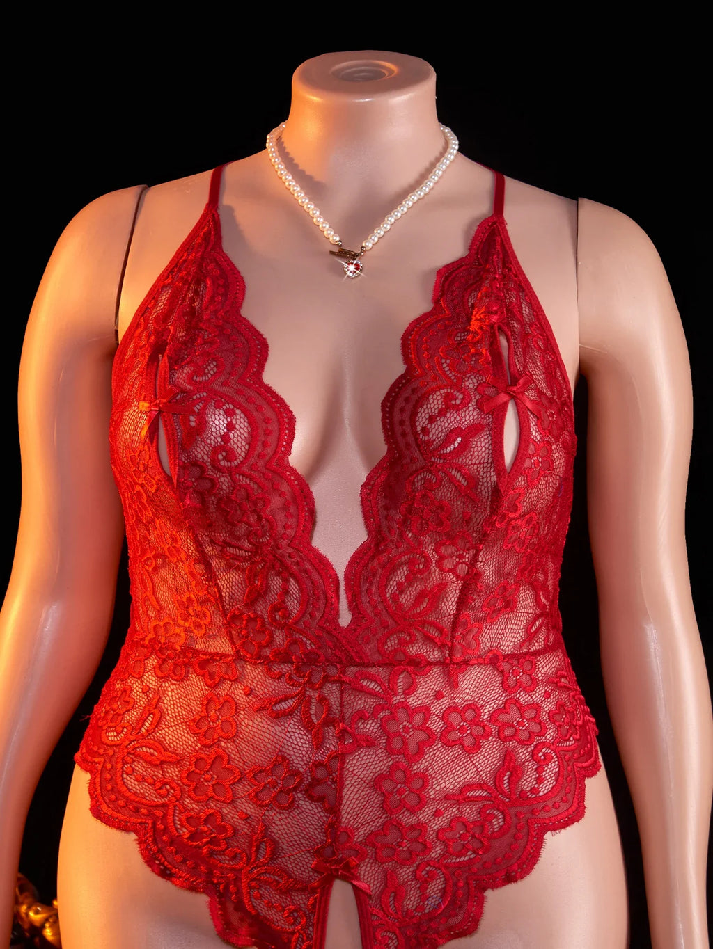 Plus Size Sexy Crotchless Lingerie Women Lace Hollow Bodysuit Erotic Pajamas Teddy Babydoll Dress Deep V Open Bra Underwear Set