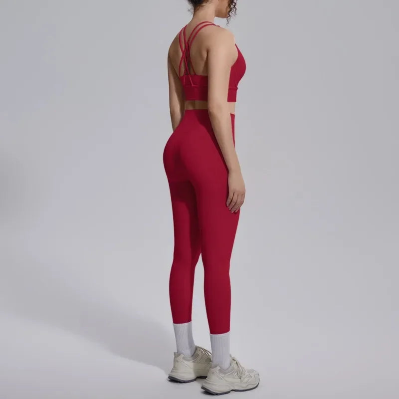 Women's Yoga Set Sports Fitness Running Beautiful Back Slim Fit Bra Hip-lifting High Waist Pants Workout Training Gym Suits