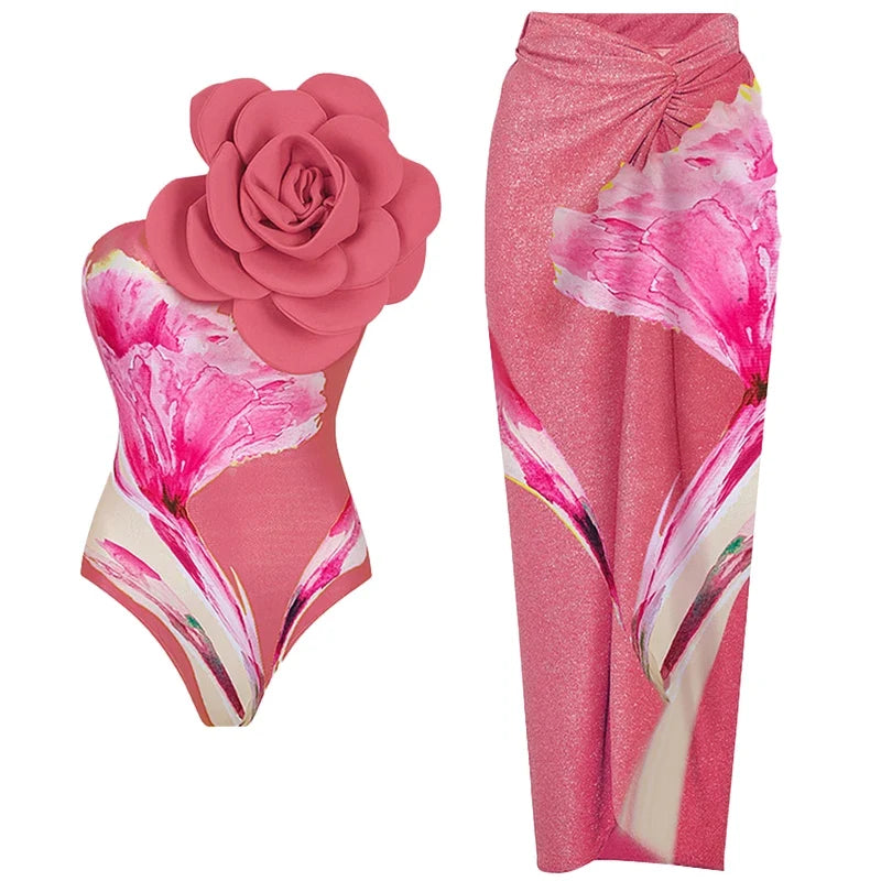 Blue 3D Flower One Piece Swimsuit Luxury Women Swimwear 2024 Monokini Bodysuit Swim Suit Bathing Suit Beachwear Summer Suits
