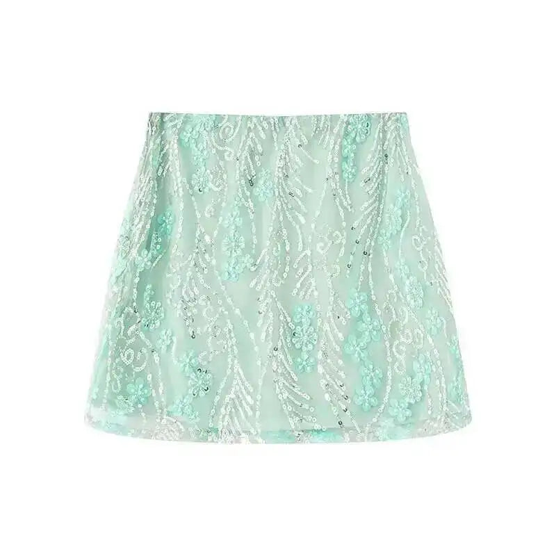Fashion Floral Sequ Pearl Mini Skirt For Women Summer Vacation Beaded Hip Package Short Skirts Evening Party Lady Beach QH8J