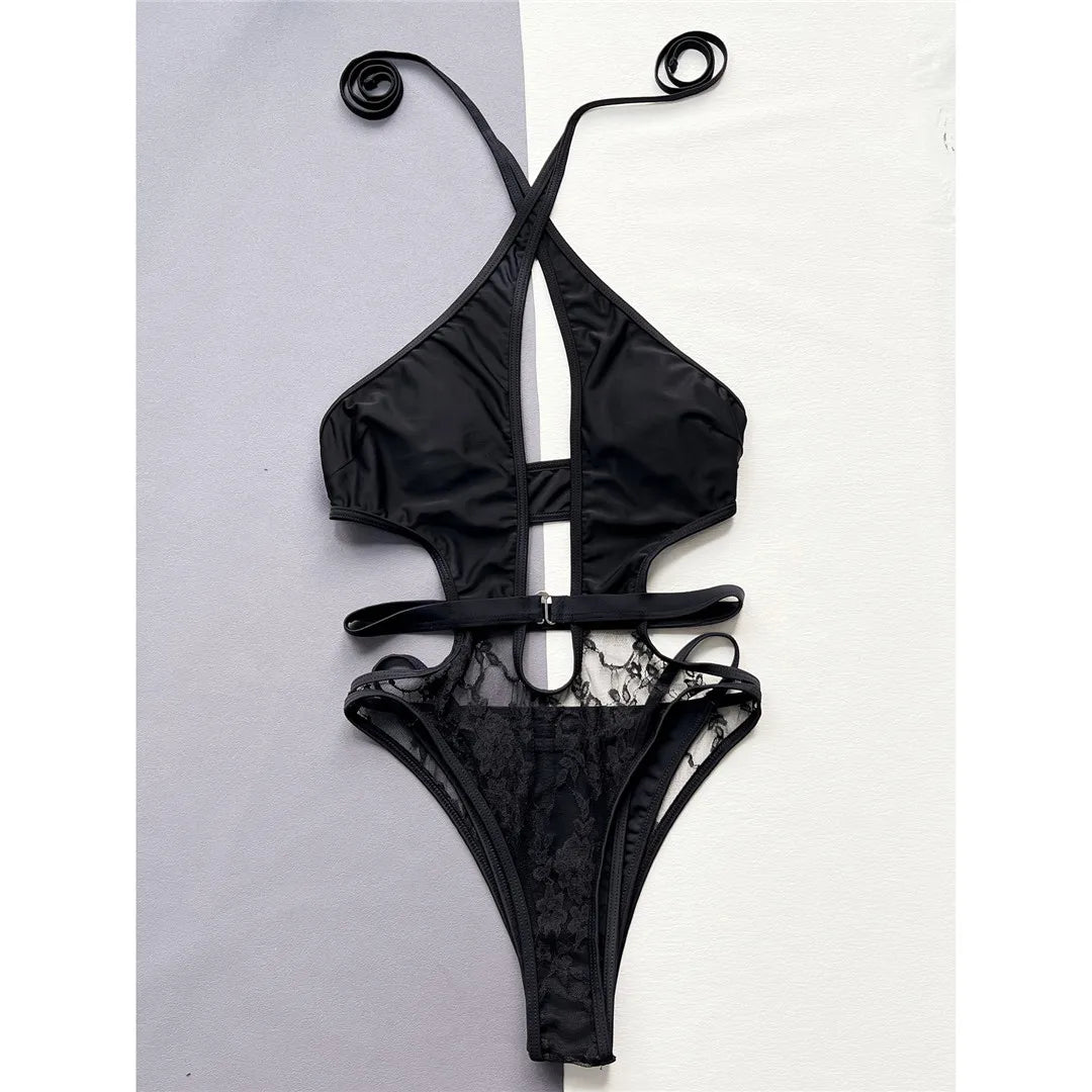 2026 Sexy Halter Cut Out Backless One Piece Swimsuit Women Swimwear Female Monokini High Leg Cut Bather Bathing Suit Swim V5225