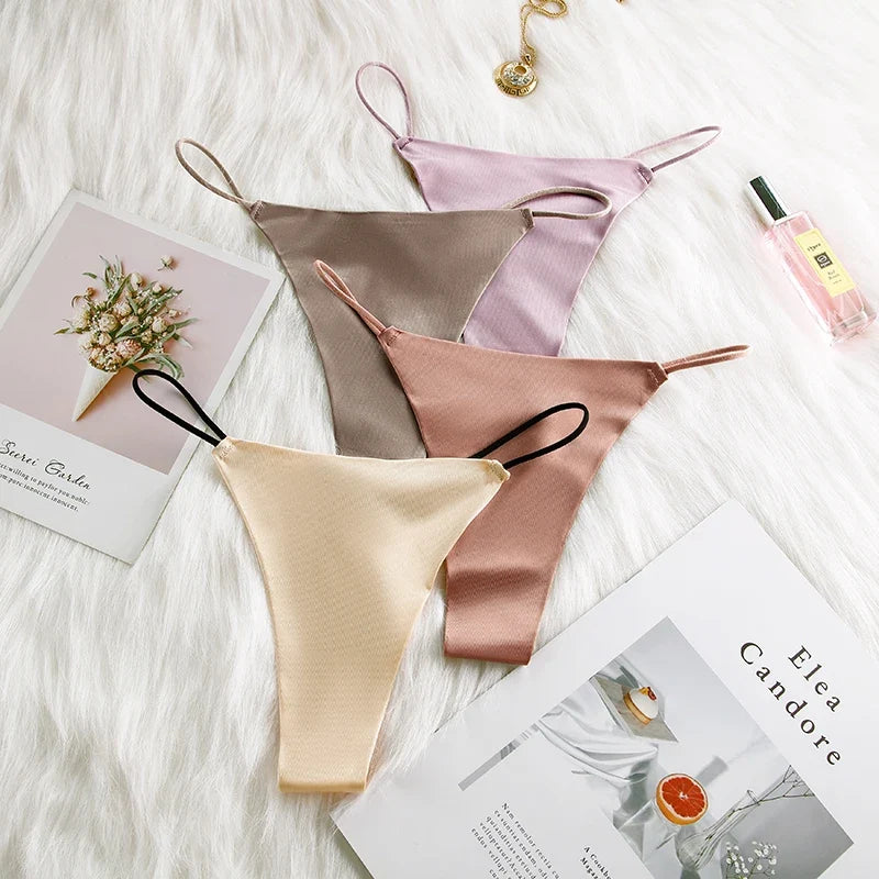 Women Panties G String Sexy Thong Seamless Underwear Ice Silk T Back Butterfly Briefs Girls Low Waist Lingerie Plus Size S-XL