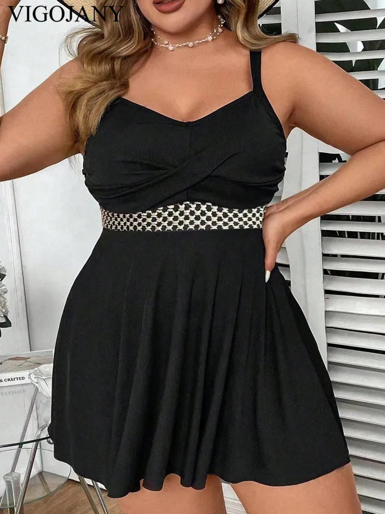VigoJany 2026 Black Strapped Plus Size Swimwear Women Cross Push Up Large One Piece Swimsuit Backless Summer Chubby Bathing Suit