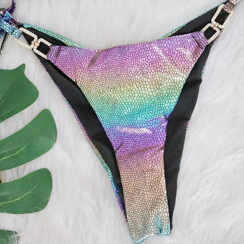 DEKA Micro Swimwear Gradient Snake Skin Bikini Set Diamond Bikini Female Triangle Swimsuit Women Two-pieces Bathing Suit