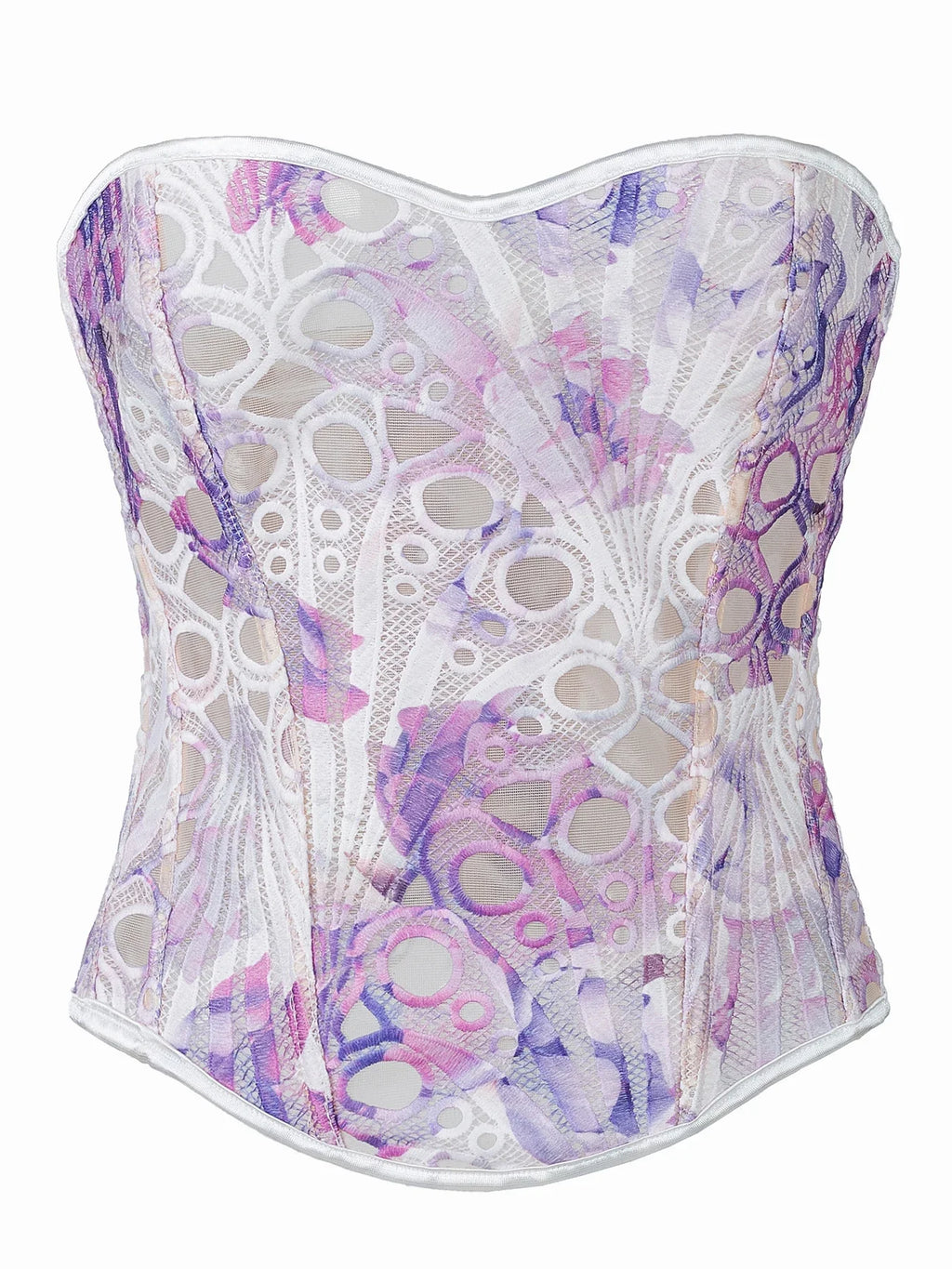 Women’s Tie-Dye Lace Boned Bustier, Sexy Strapless Corset Top, Hollow-out Breathable Slimming Shapewear